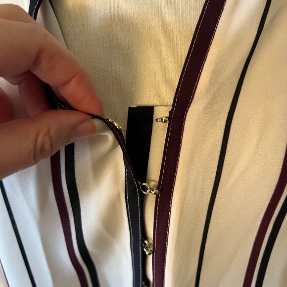 Ivanka Trump Sz L Striped Cream Burgundy hook closure Black Blouse Top POSH55 - Picture 7 of 15